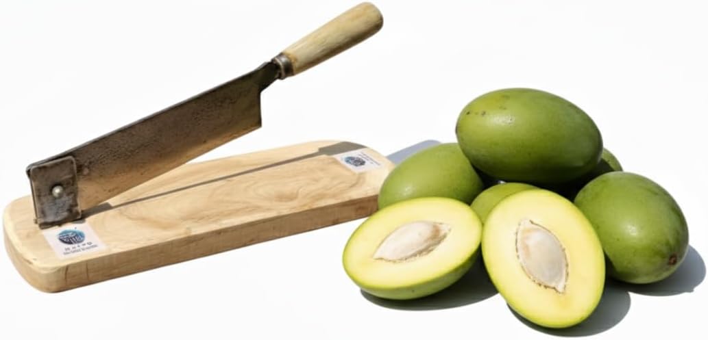 Handmade Iron Raw Hard Mango Cutter for Pickle with Wooden Base Folding Vegetable Fruit Cutter 20.32 cm Blade Manual Operation