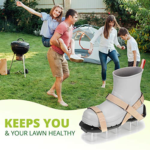 Plantnomics Lawn Aerator Shoes with Hook-and-Loop Straps, User Manual, Wrench – Pre-Assembled, Fully Adjustable, One-Size-Fits-All – Lawn and Garden Tool Reduces Thatch, Revives Soil Health, Camel