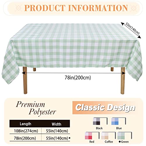 Kesfey Light Green Gingham Tablecloths Polyester 140x200cm Rectangle Checkered Tablecloth Plaid Table Cloth Wipe Clean Waterproof Wrinkle Free for Dinning Outdoor Restaurant Party Buffet Decoration - Image 2