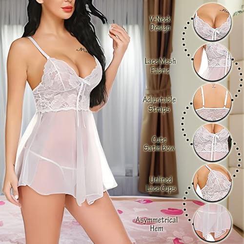 Image of Love Maker Women Solid Soft Fabric Babydoll V-Neck Wedding Nighty Above Knee Lingerie S-3XL