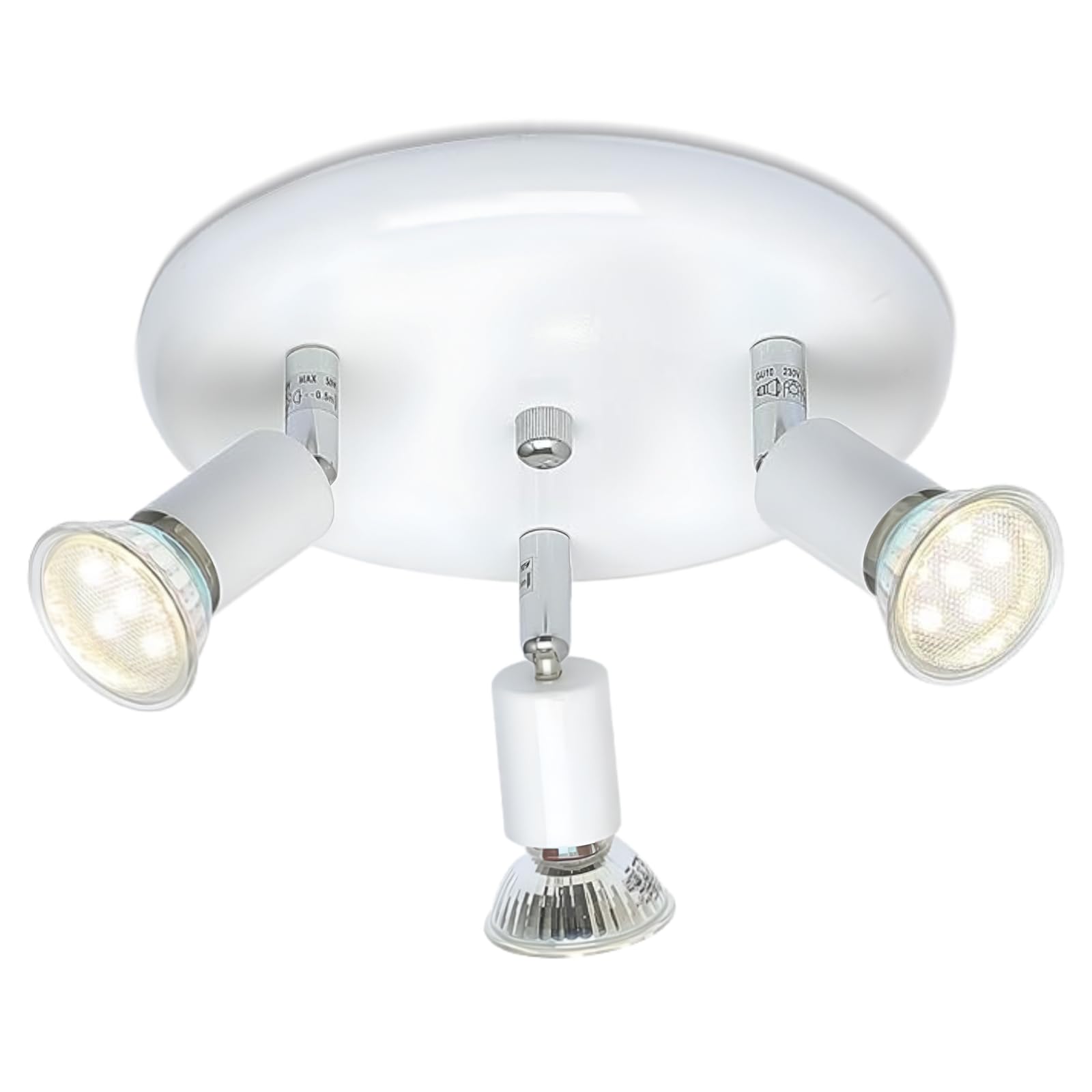 Ukew White Round 3 Way Ceiling Lights - Gu10 Led Spotlight Fixture With Adjustable Heads - Modern Lighting For Bedroom Kitchen Restaurants