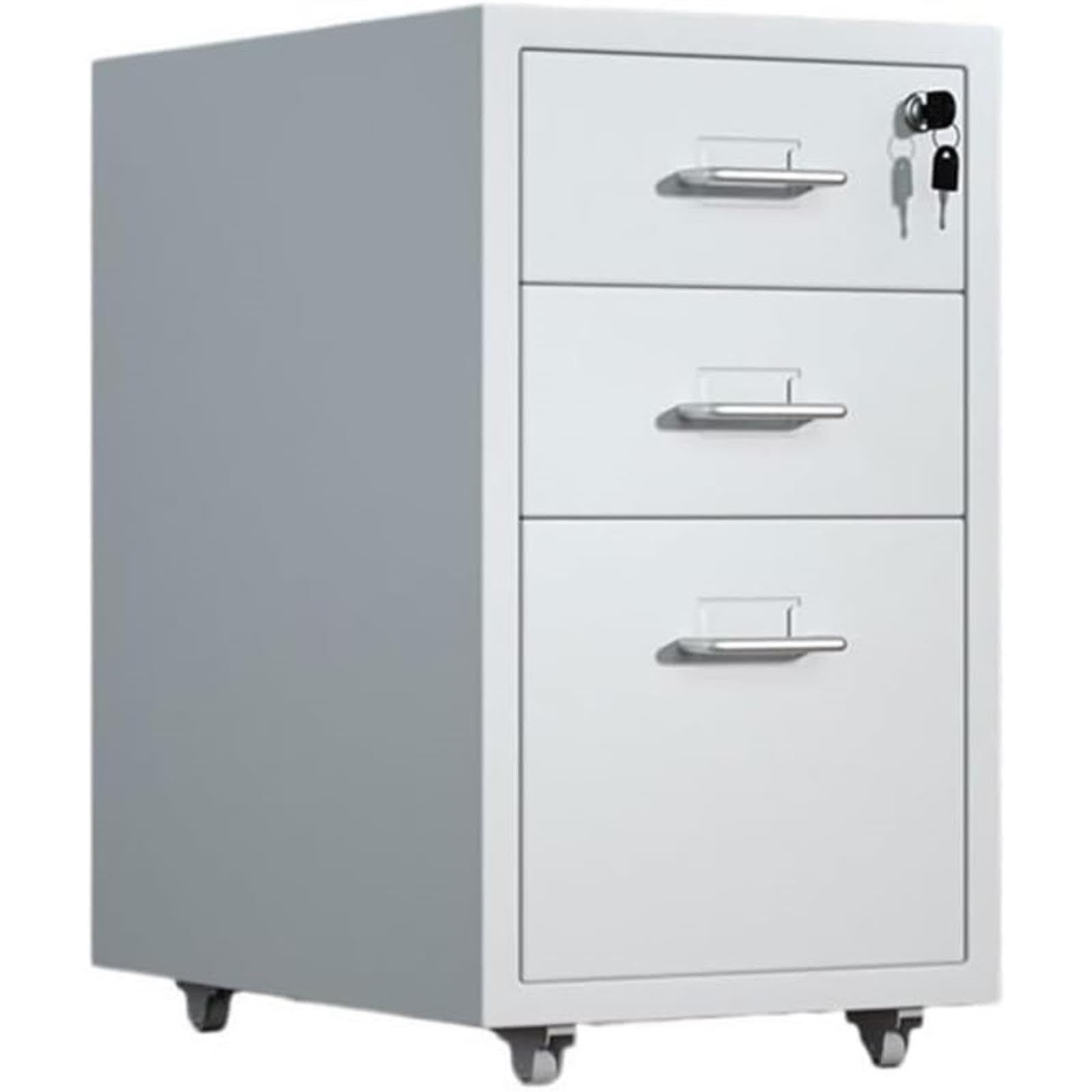 MYUYEE Lockable Wooden Sto Cabinet, Movable Under-Desk File Nizer With Ders, Slish Bedroom & Office Sto Solut, White