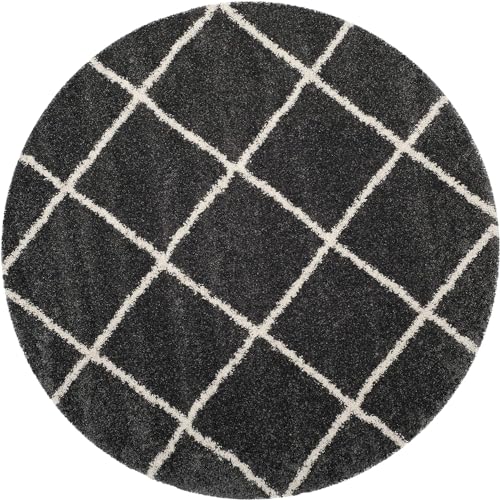 Image of Modern Shaggy Round Rug | Ultra-Soft Plush Circle Carpet for Living Room, Bedroom, Nursery | Fuzzy, Fluffy Area Rug with Non-Slip Base Grey B 4x4 feet