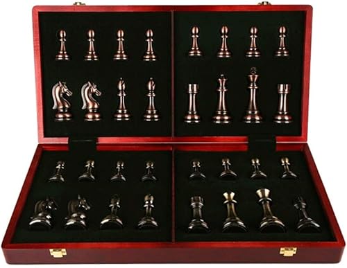 Miniatura 2 de ROLTIN Juego de caja de regalo de ajedrez de metal y bronce, tablero plegable especial para juego, juegos de ajedrez de entrenamiento diario