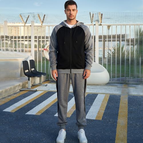 AOTORR Men's Hooded Athletic Tracksuit Sweatsuit Long Sleeve Full-Zip Jogging Sweatpants 2 Piece Patchwork Sportsuits4