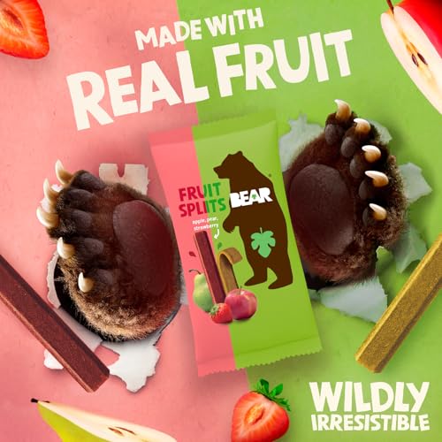 Image of BEAR Real Fruit Snack Splits - Gluten Free, Vegan, and Non-GMO - Apple and Strawberry - Healthy School And Lunch Snacks For Kids And Adults, 0.7 Ounce (Pack of 18)