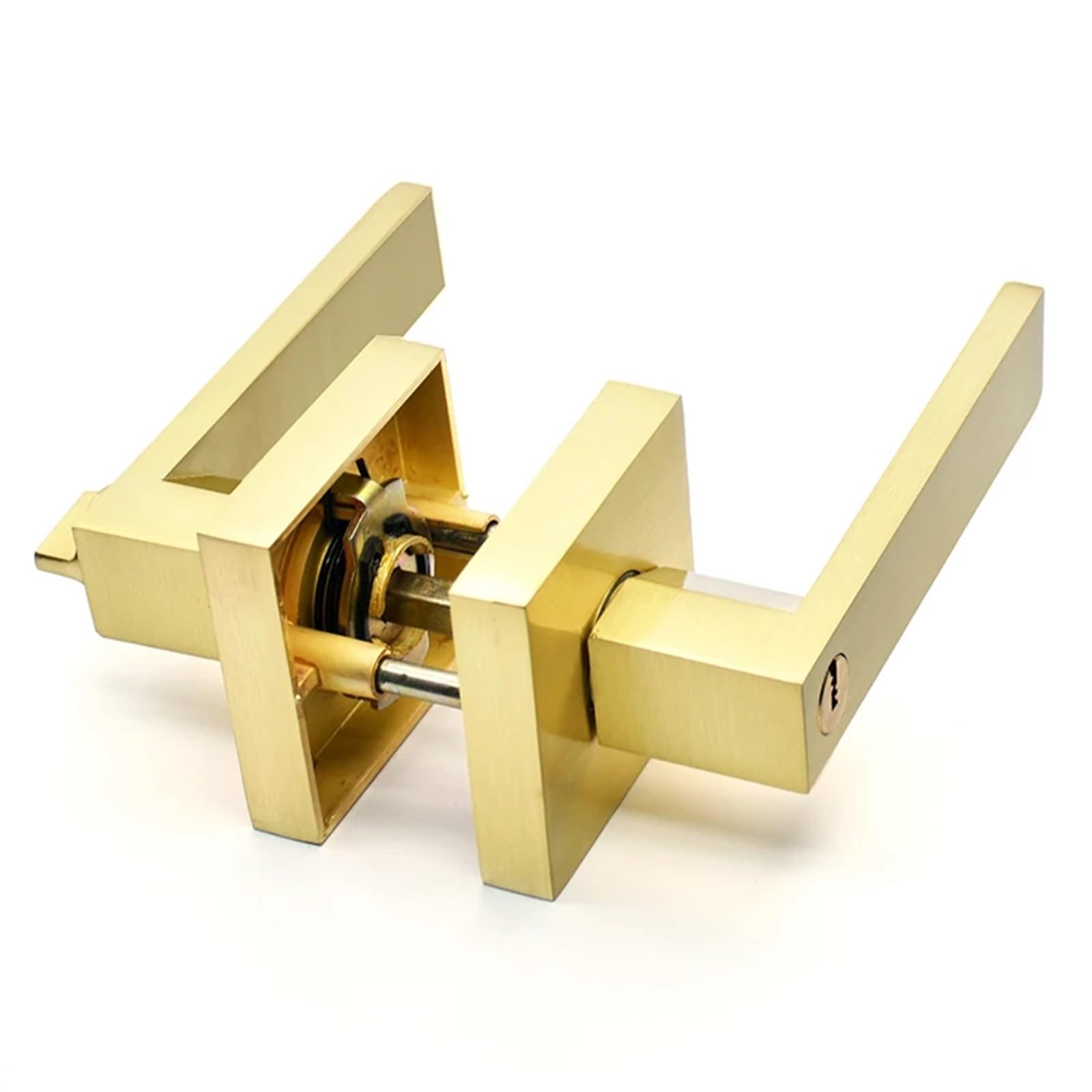 Zonshjdkr Square-Gold Aluminum Alloy Room Door Handle Lock Three-Pole Spherical Bedroom Bathroom Hardware Accessories 1Pcs(Square-Gold)