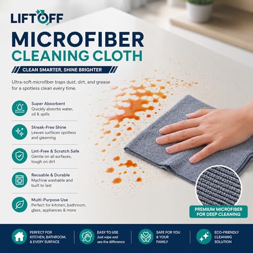 Image of LIFTOFF Microfiber Cleaning Cloth Roll 40 Sheets,8000 Times Washable Kitchen Cleaning Towels Highly Absorbent Quick Dry & Lint-Free Cloth Roll |Tearable Multipurpose Wipes for Kitchen, Car,Glass Use