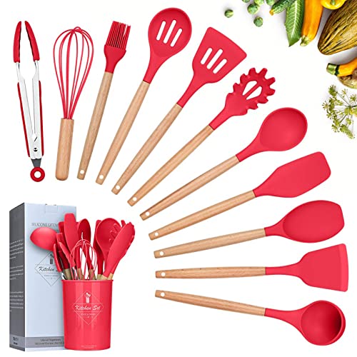 Ustensiles de Cuisine,Lychee 12PCS Kit d'Ustensiles de Cuisine en Silicone et Bois, Ustensiles...
