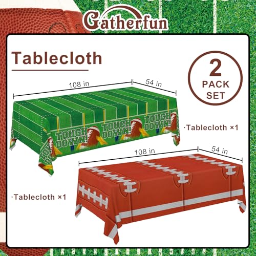 Image of Gatherfun 2-Pack Football Decorations - Touchdown Tablecloth Set, 54x108 Disposable Plastic Covers for Game Party, Birthday Party & Football-Themed Favors