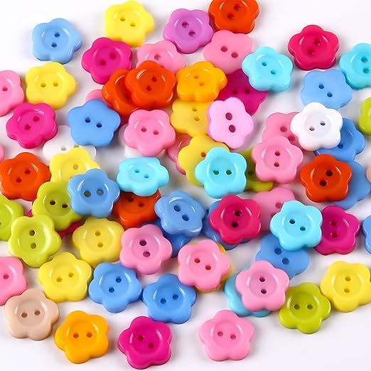 Kavya Craft Present Plastic Buttons Flower Shape Multicolor 15mm for Sewing, Knitting, Dress Making, Scrap Booking, Art and Craft, Decorations (50)