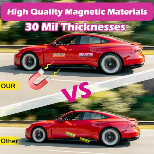Image of 4 Pack Reflective Student Driver Car Magnet, Funny Magnetic Bumper Sticker Safety Sign Set, New Driver Stickers Supplies for Novice Drivers, Removable, Water Proof, UV Heat Resistant