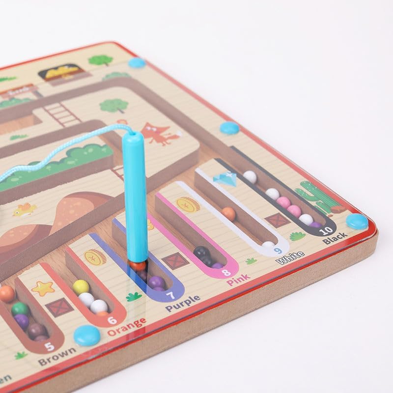 AJARVAR Wooden Magnetic Maze Board Toy – Montessori Color & Counting Puzzle Game | Learning Toy for Kids Age 3 4 5 Years | Educational STEM Board for Toddlers Boys & Girls (English Maze Board) 4