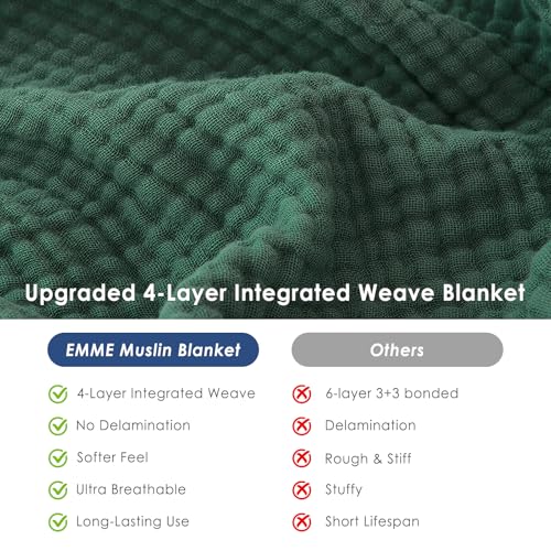 Image of EMME Muslin Blankets for Adults Throw Blanket for Couch Breathable Gauze Soft Lightweight Airy Forest Green Throw 50 inch x 60 inch