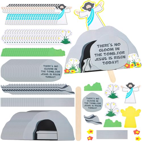 RoundFunny 24 Set Religious Easter Crafts for Kids Christian Jesus is Risen Pop Up Crafts Kit Sunday School Cutouts for Easter Basket Stuffers Vbs DIY Home Class Activities Party Supplies