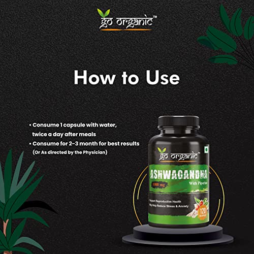 Image of Go Organics Ashwagandha 1000Mg | Boost Energy, Strength, Stamina | Helps Anxiety & Stress Relief For Men & Women-120 Veg Capsules