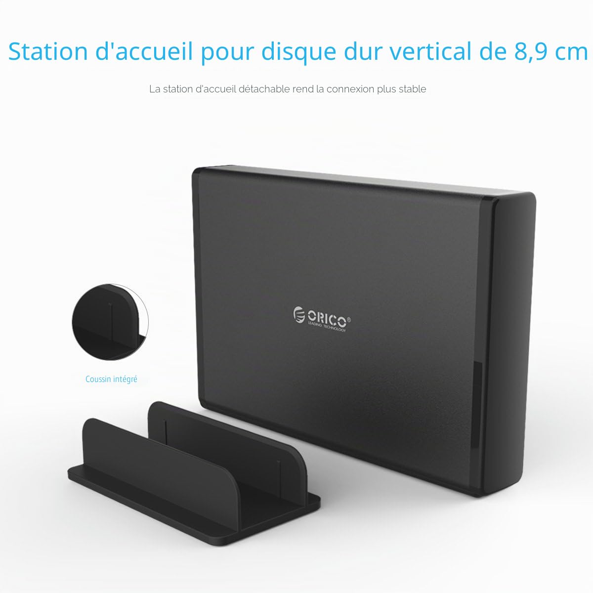 ORICO Boitier Disque Dur Externe 3,5 '' avec Boîtier Amovible, Adaptateur USB 3.1 Type-C vers SATA 3.0 pour Disque Dur SATA 3,5 Pouces avec Alimentation 12V 2A (20 to Max, 7688C3)