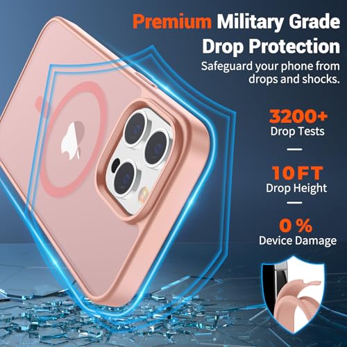 Image of SUPFINE Magnetic for iPhone 14 Pro Case (Compatible with MagSafe) (Military Grade Drop Protection) Slim Translucent Matte Shockproof with Anti-Fingerprint Phone Case,Pink