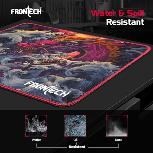 Image of FRONTECH Gaming Mouse Pad | 300mm x 250mm x 2mm | Ultra-Smooth Micro-Textured Surface | Non-Slip Rubber Base | Stitched Edges (MSP-0063 Red)