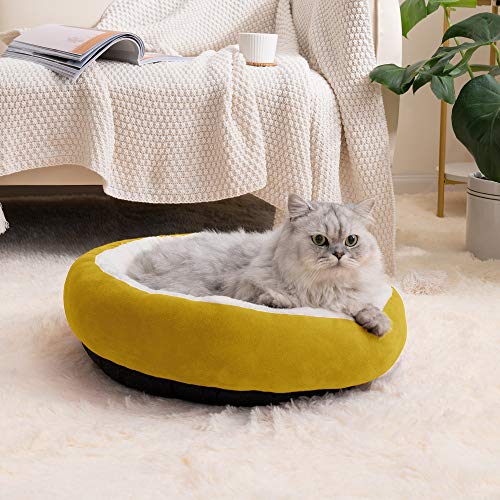 Love's Cabin Round Donut Cat And Dog Cushion Bed, 20In Pet Bed For Cats Or Small Dogs, Anti-Slip & Water-Resistant Bottom, Super Soft Durable Fabric Pet Beds, Washable Luxury Cat & Dog Bed Yellow #TOP1