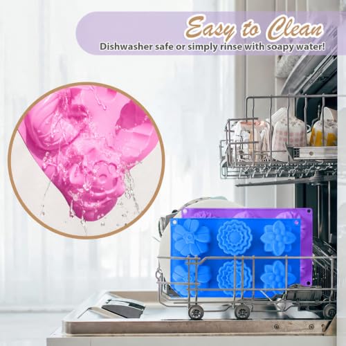 Image of Soap Molds Silicone Flower Shapes 3-Pack, Chocolate Ice Cube Cake Candy Gelatina Rose Molds Bath Bomb Different Floral Molds, Homemade DIY Non-Stick Craft Food Grade Molds BPA Free Tray Molds
