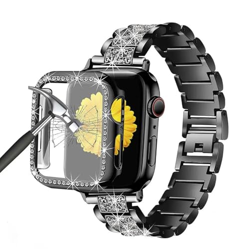 Bracelet 38mm noir strass avec coque pour soirées et quotidien
