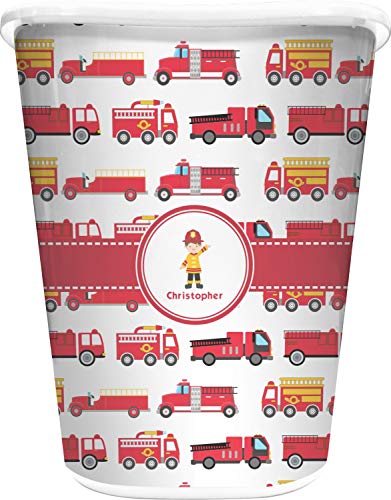 RNK Shops Personalized Firetrucks Waste Basket - Double Sided (White)