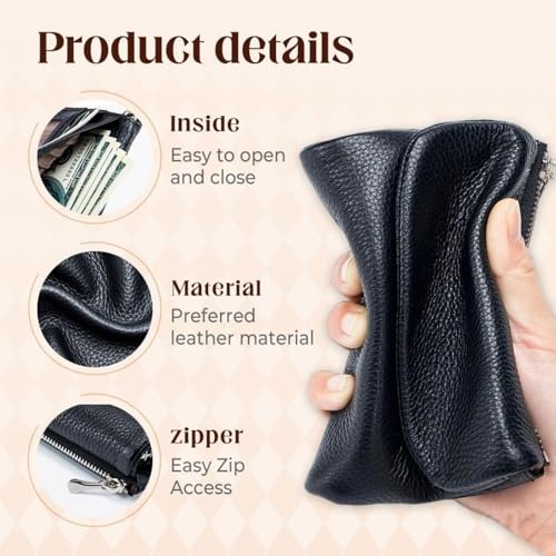 Unisex Pebble Leather Wallet, Short Genuine Leather Coin and Card Wallet, Small Wallets for Women, Suitable for Coins and Cards (#6) (Brown)4