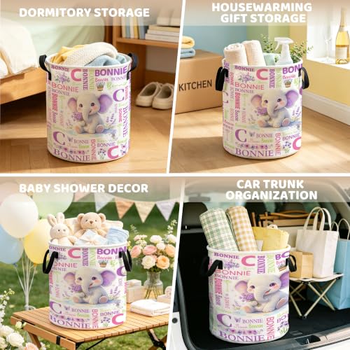 Image of Custom Elephant Laundry Hamper, Personalized Laundry Basket with Name, Customized Dirty Clothes Basket for Clothes Toy Bathroom Bedroom Storage,S-16.5 inchX 13.8 inch