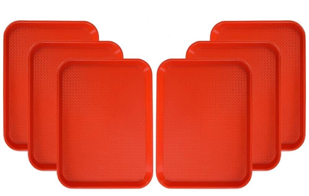 Serving Tray Platter Rectangular Shape Plastic Trays for Drink Breakfast Tea Dinner Coffee Salad Food for Dinning Table Home Kitchen 11x14 Inches Red Set of 6