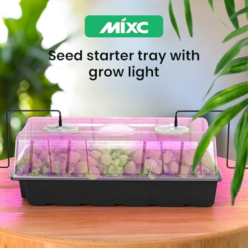 Image of MIXC Seed Starter Tray with Lights, 2 Packs Mini Propagator Plant Grow Kit Greenhouse with Humidity Vented Domes and Base for Seeds Starting, Black