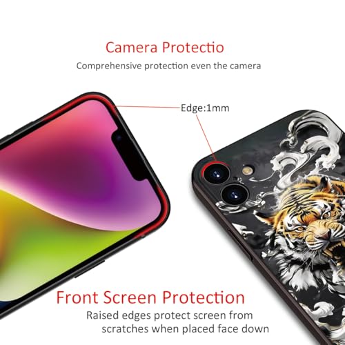 Printed with Tiger for iPhone 16 case, Silicone Soft Shockproof case King Tiger Mysterious Cloud Pattern Prints- Imperial Grandeur(A2- Tigers-Animal)