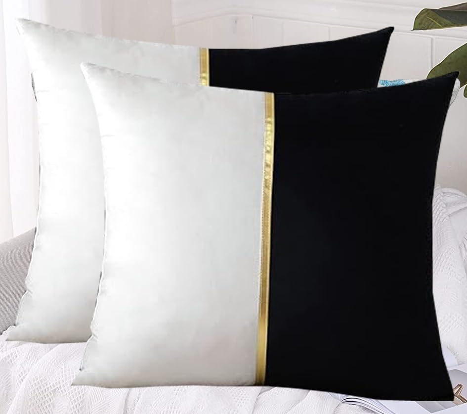 Image of HIMS Velvet Sofa Pillow Cover Set of 2, Luxury Cushion Cover 16 inch x 16 inch for Decorative Living Room Sofa Bedroom Car (16x16 Inch, Black)