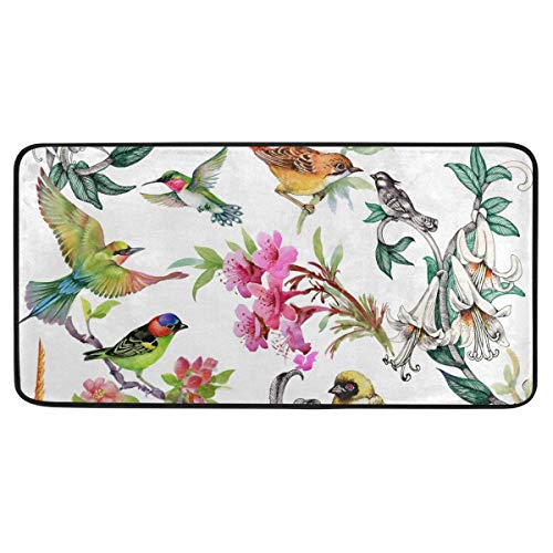 Küchenmatte Tropische Blumen Vögel Muster rutschfeste Rückseite Fußmatte Boden Küche Teppiche...