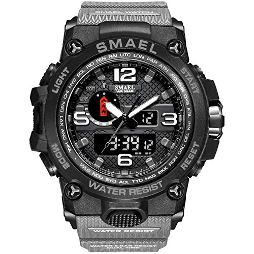 Relojes para Hombres, Relojes Digitales, Relojes para Niños, Reloj Militar Digital Analógico Reloj Deportivo para Hombres Reloj De Doble Esfera Relojes De Pulsera Electrónicos (Grey)