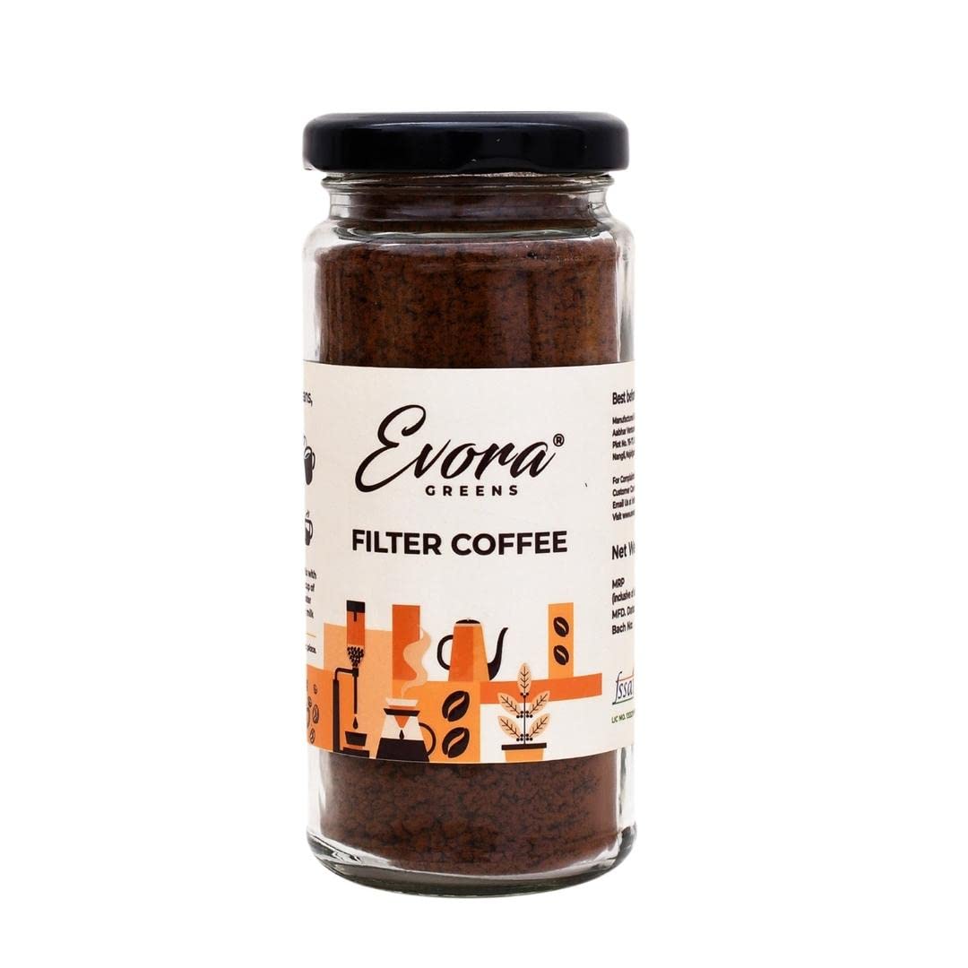 EVORA GREENS Filter Instant Coffee (60 Grams) - Blend of Arabica, Robusta & Chicory Coffee Powder | Make Strong Coffee, Instant Hot Coffee, Cold Coffee, Black Coffee |- Glass Coffee Jar-image-34