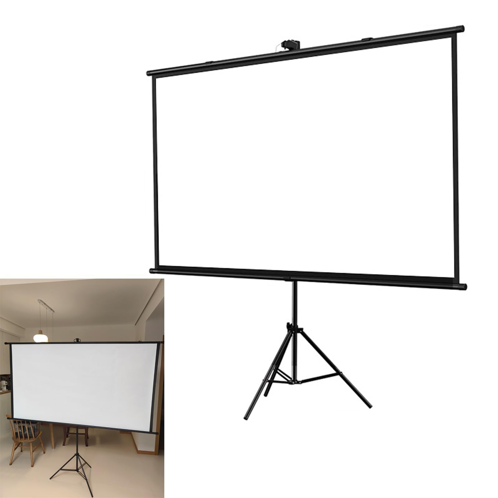 Tripod Screen 60 Pollici 72 Pollici Schermo Proiettore con Supporto, Treppiede Regolazione Altezza, Schermo del Proiettore con Supporto, Telo per Videoproiettore(16:9,60in)
