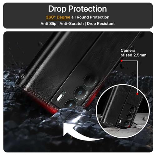 Image of WOW IMAGINE Shock Proof Flip Cover Back Case Cover for Realme C75 | Realme C73 | Narzo 80 lite 5G | P3 Lite 5G (Flexible | Leather Finish | Card Pockets Wallet & Stand | Black)