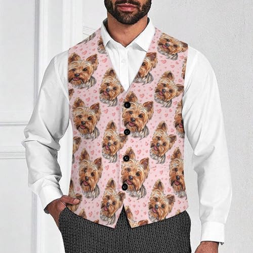 Cute Yorkie Dog Novelty Men's Suit Vest Casual Formal Dress Vests Business Waistcoat2