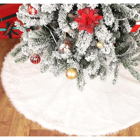 HOHOTIME 30in Thick Faux Wool Fur Tree Skirt, 12/24/30/36/48 inch Fluffy Snowy White Plush Velvet Wool-Like Chirstmas Tree Skirt Xmas Party Decoration (30 inch) Cover