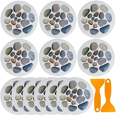 SZHTSWU 12 Pcs Non Slip Bathtub Stickers, 5.9 Inch Round Self-Adhesive Anti Slip Shower Decals with Scraper Tool for Bathroom Bath Tub (Cobblestone) Cover