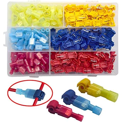 Yosawo 200-Pieces T-Tap Connectors Terminals Wire Splice Connectors,Quick Splice Electrical Connectors Self-Stripping and Nylon Fully Insulated Male Spade Disconnects Kit Cover