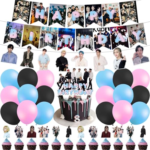 Stay Kids Party Decorations Kpop Music Team Birthday Party Supplies For Stay Kids Party Supplies Includes Banner - Cake Topper - 24 Cupcake Toppers - 18 Balloons