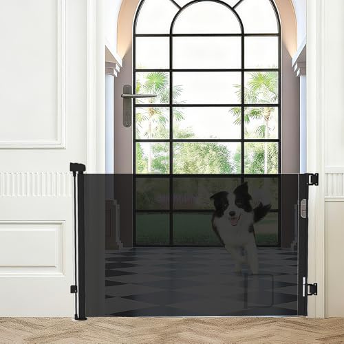 0-180cm Baby Absperrgitter, Treppenschutzgitter Ausziehbare mit Katzenklappe, Türschutzgitter, Einziehbares Babygitter, Schutzgitter Treppe für Babys und Haustiere (Schwarz)