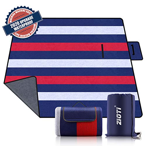Outdoor Waterproof Picnic Blanket, Extra Large 79\" X 79\" 3-Layer Thickening Foldable Sand Free Beach Camping Blankets Mat with Waterproof PEVA Backing for Family, Concerts, Park, Machine Washing Safe
