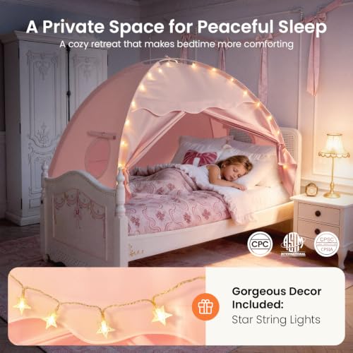Image of Tiny Land Twin Bed Tent for Kids, 77 inch x 40 inch x 46 inch Pink Play Tent