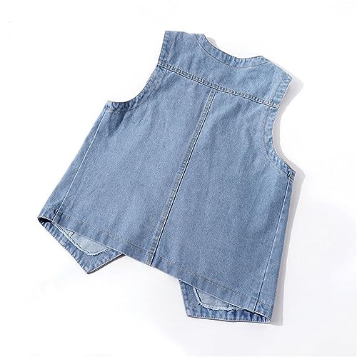 Boys Girls Denim Vest Teen V-Neck Sleeveless Button Down Wash Denim Vest Casual Solid Jacket with Pocket4