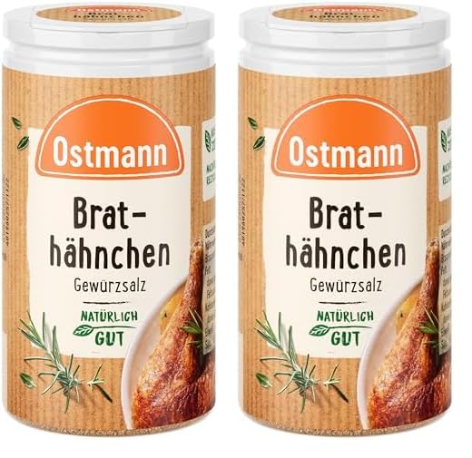 Ostmann Gewürze - Brathähnchen Gewürzsalz | Würzig-pikanter Geschmack für Geflügelgerichte wie Chicken Wings | 50 g in der Streudose (Packung mit 2)