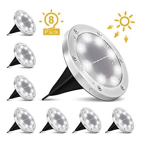 BLOOMWIN Lampe Solaire Exterieur Terrasse 8PCS 8LED IP65 Etanche Éclairages de Sol Blanc Lumière Solaire Extérieur Jardin au Sol Lampe Spots Solaire pour Pelouse Chemin Allée Terrace Cour
