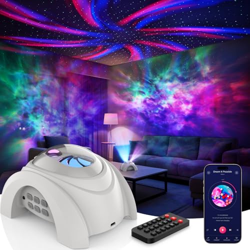 Image of Rossetta Dual Lens Galaxy Projector, Star Projector for Bedroom with White Noise & Bluetooth Speaker, Remote, Timer, Aurora & Nebula Night Light for Room Decor, Party, Yoga, Gifts for Kids Adult Teen
